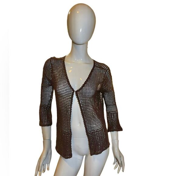 Vintage 1990s Bohemian Crochet Three Quarter Sleeve Cardigan Medium - Picture 1 of 17